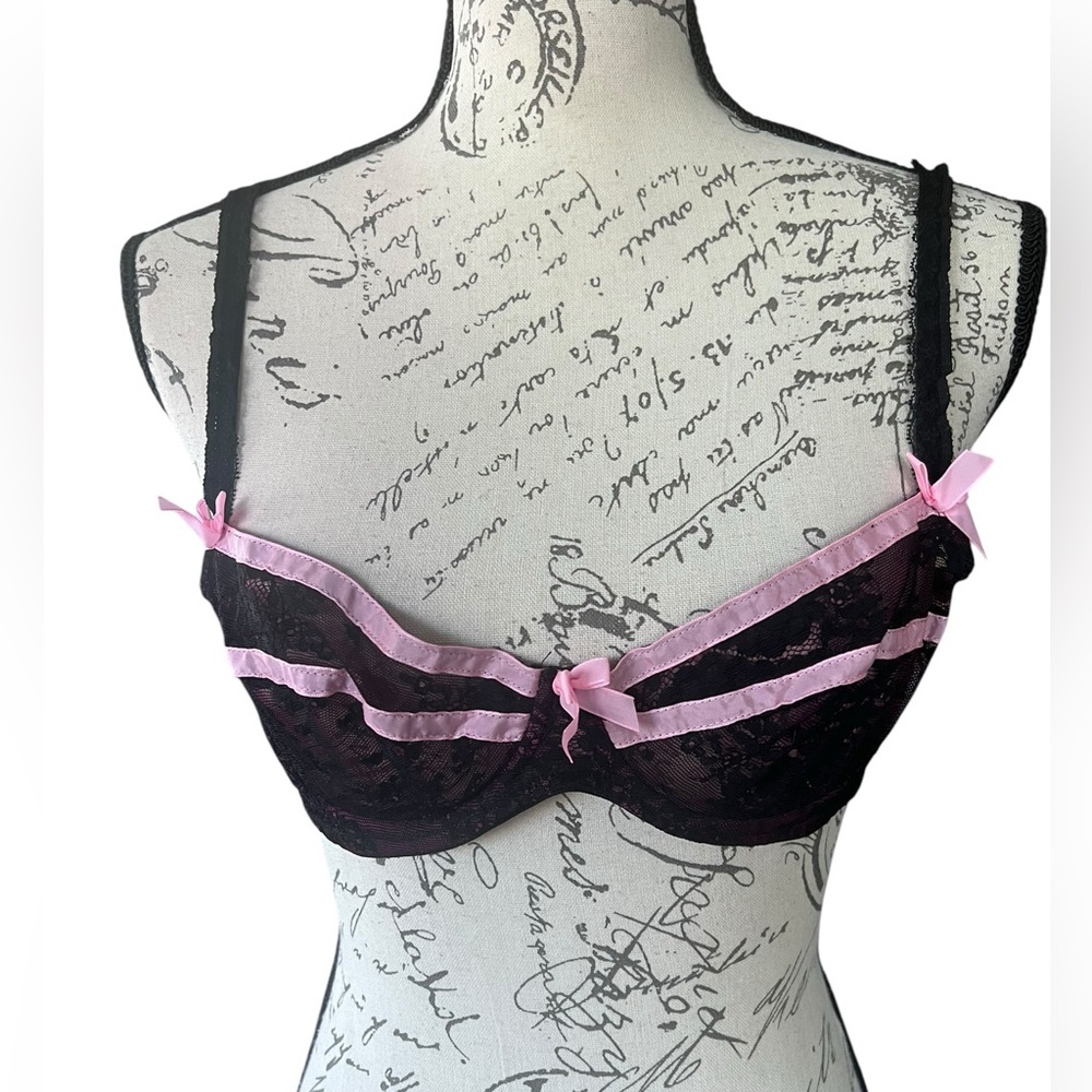 Agent Provacateur Black and Pink Lace Bra, size 36A